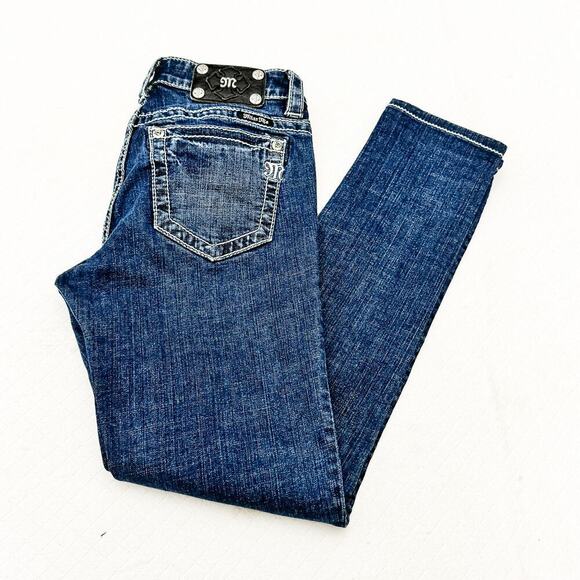 Miss Me Signature Ankle Skinny Dark Wash Denim Jeans Contrast Stitch Size 28 - Picture 8 of 8